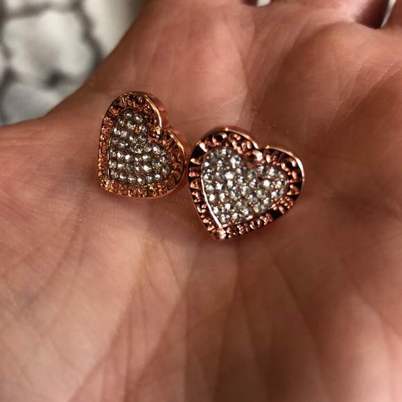 Jewelry - 3/$10 Gold diamond stoned heart earrings